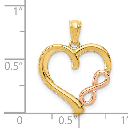 14K Two-tone Polished Infinity Heart Pendant