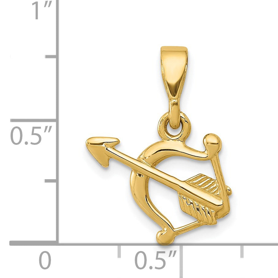 14k Gold Polished Bow and Arrow Pendant