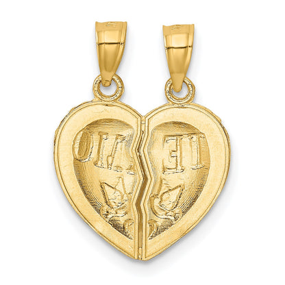 14k Two-piece Break-Apart Diamond-cut TE AMO Heart Pendants