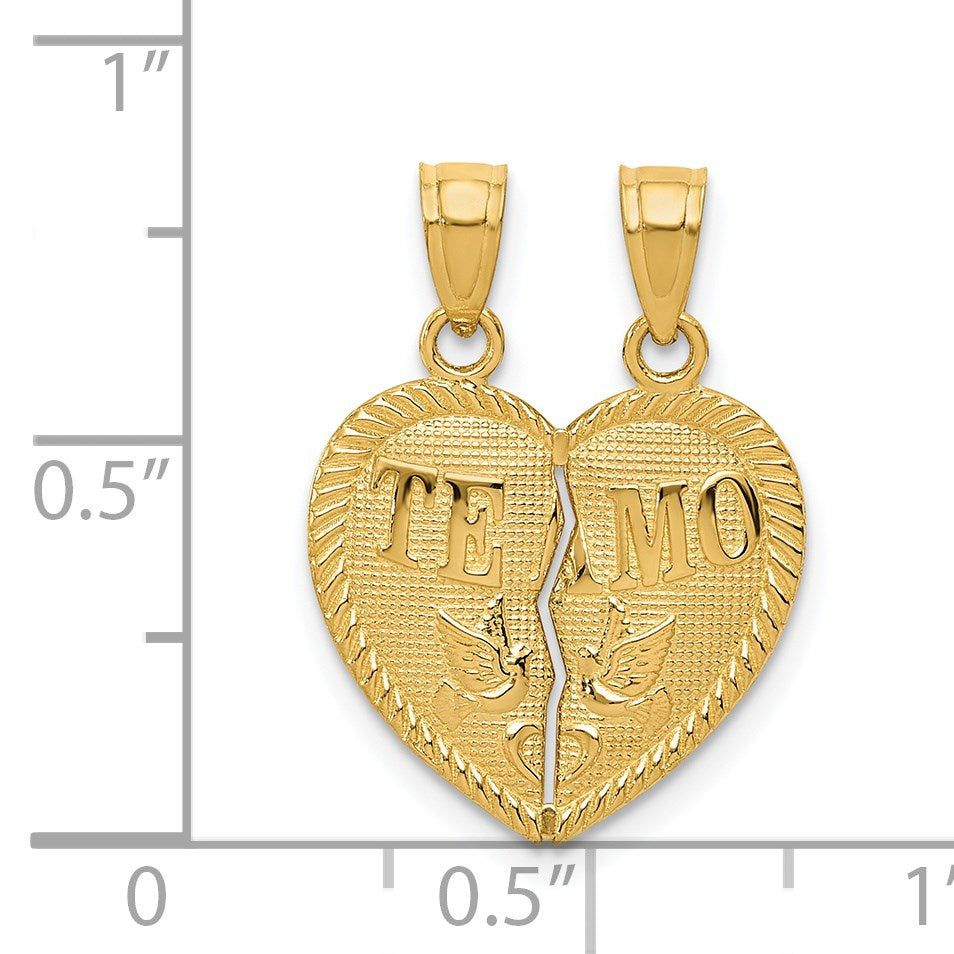 14k Two-piece Break-Apart Diamond-cut TE AMO Heart Pendants