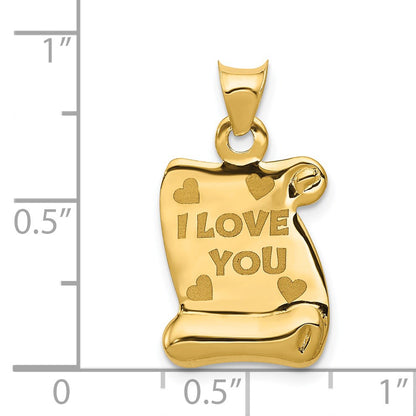 14k Polished and Textured I LOVE YOU Scroll Pendant