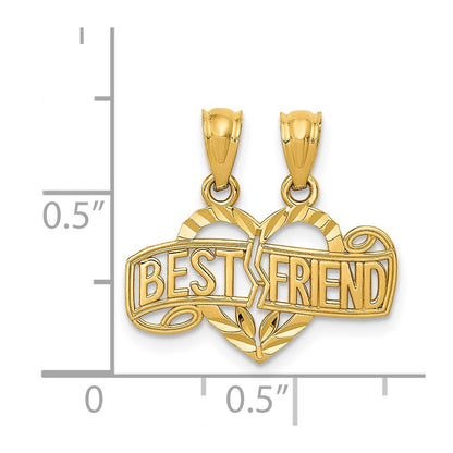 14k Diamond-cut Break Apart BEST FRIEND Heart Pendant