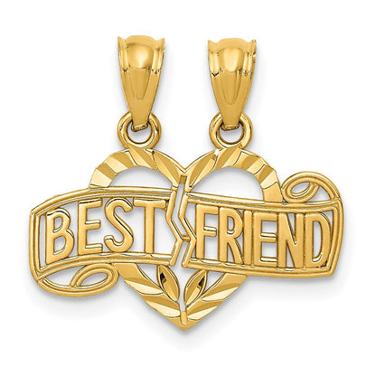 14k Diamond-cut Break Apart BEST FRIEND Heart Pendant