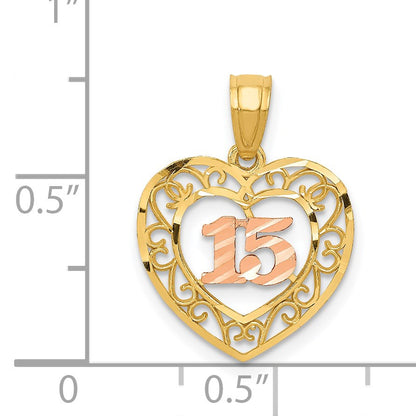 14k Two-tone Diamond-cut 15 Pendant