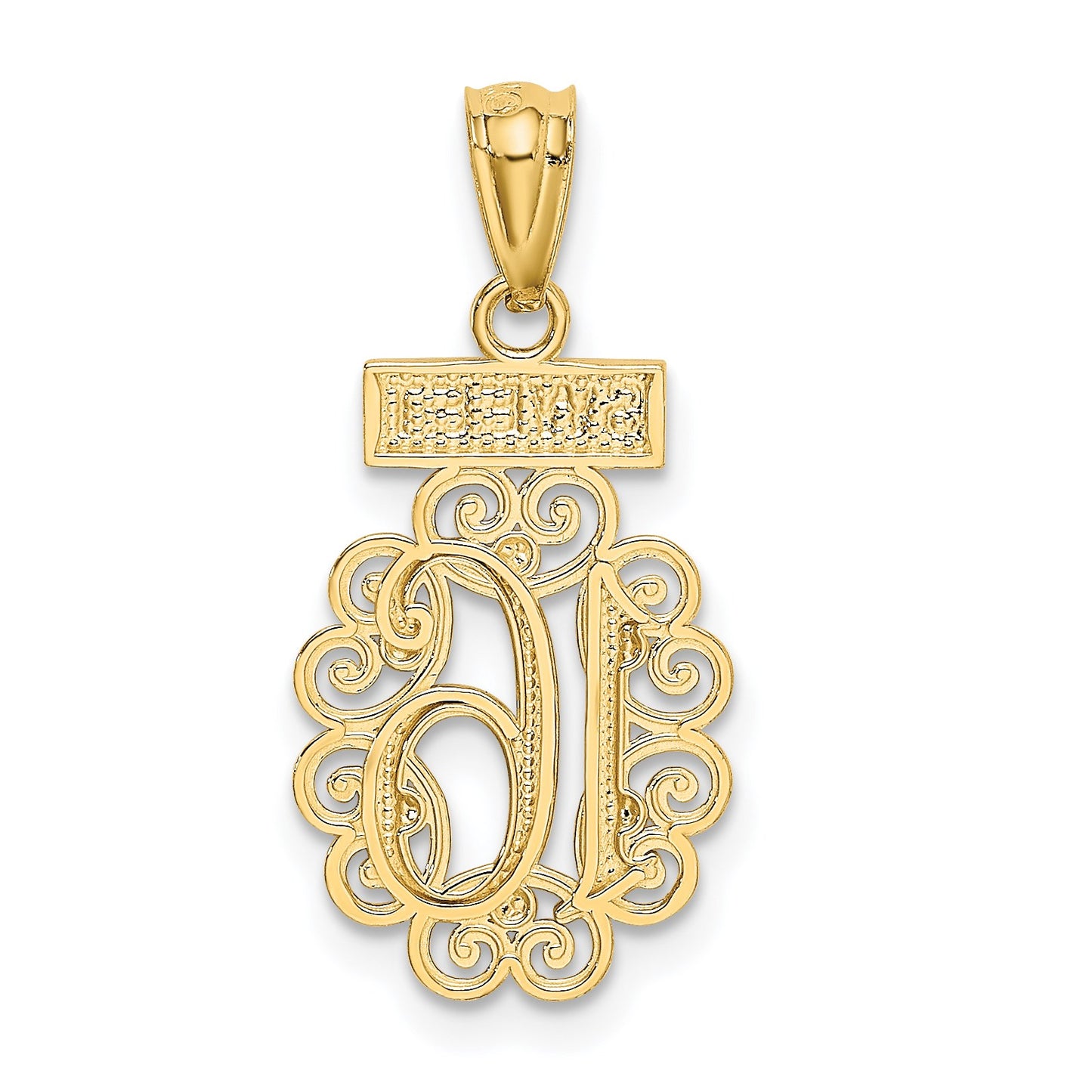 14k with White Rhodium Filigree SWEET 16 Pendant