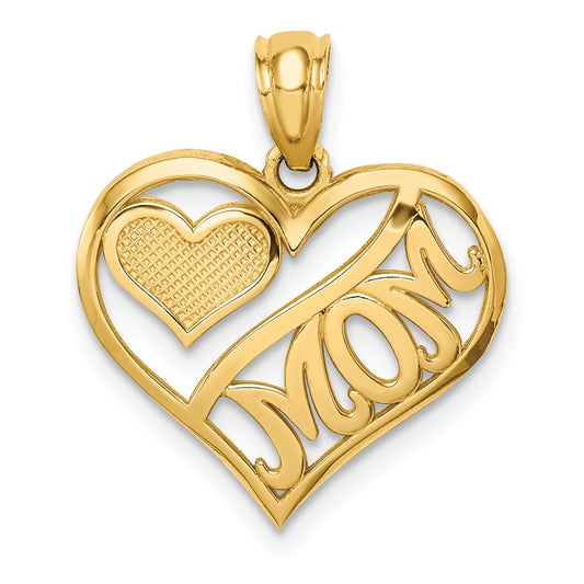 14k Polished MOM and Heart In Heart Pendant