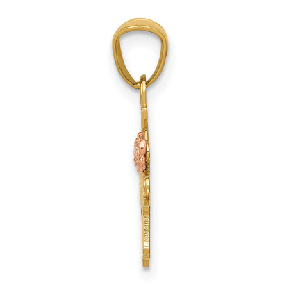 14k Two-tone Diamond-cut #1 GRANDMA with Rose Pendant