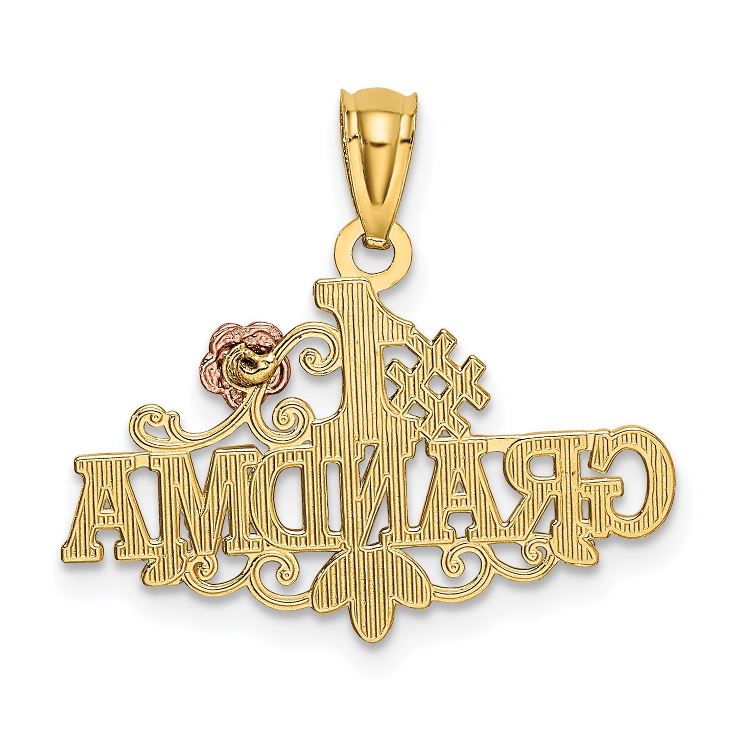 14k Two-tone Diamond-cut #1 GRANDMA with Rose Pendant