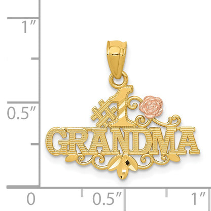 14k Two-tone Diamond-cut #1 GRANDMA with Rose Pendant