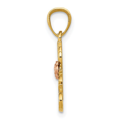 14k Two-tone with White Rhodium Diamond-cut #1 NANA with Rose Pendant