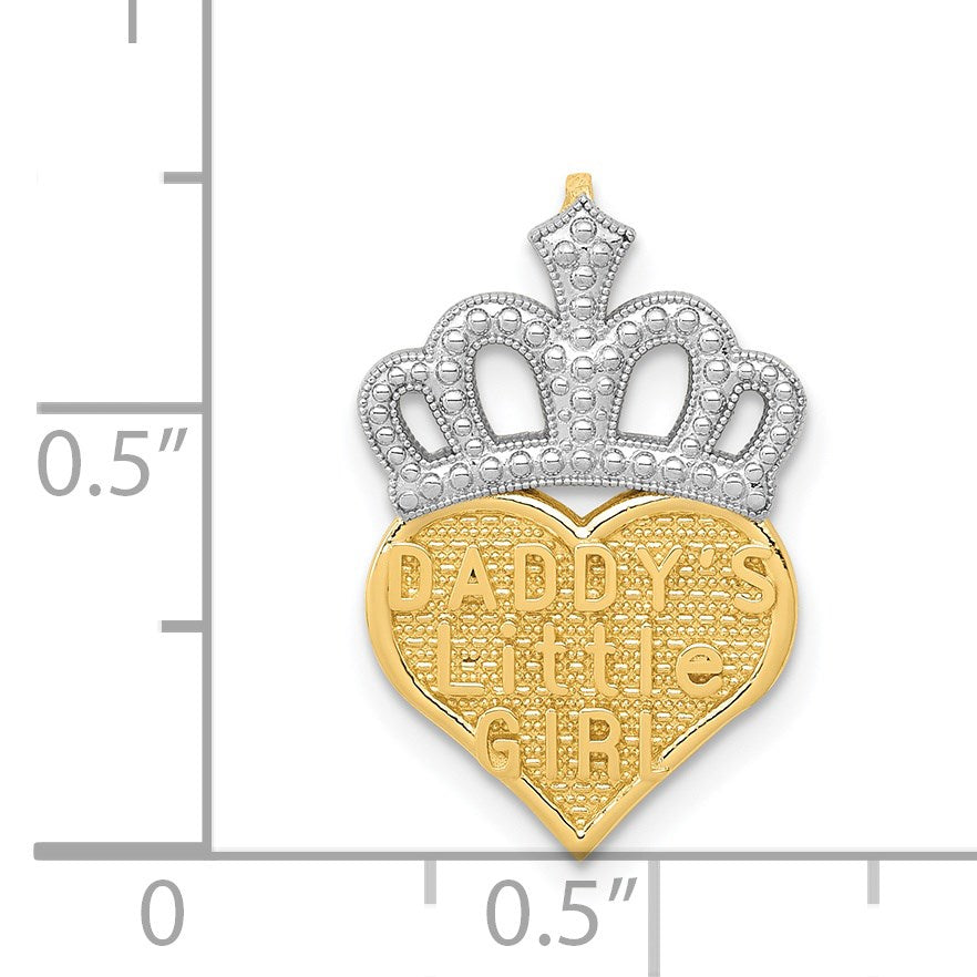 14k and White Rhodium DADDYS LITTLE GIRL Heart with Crown Chain Slide