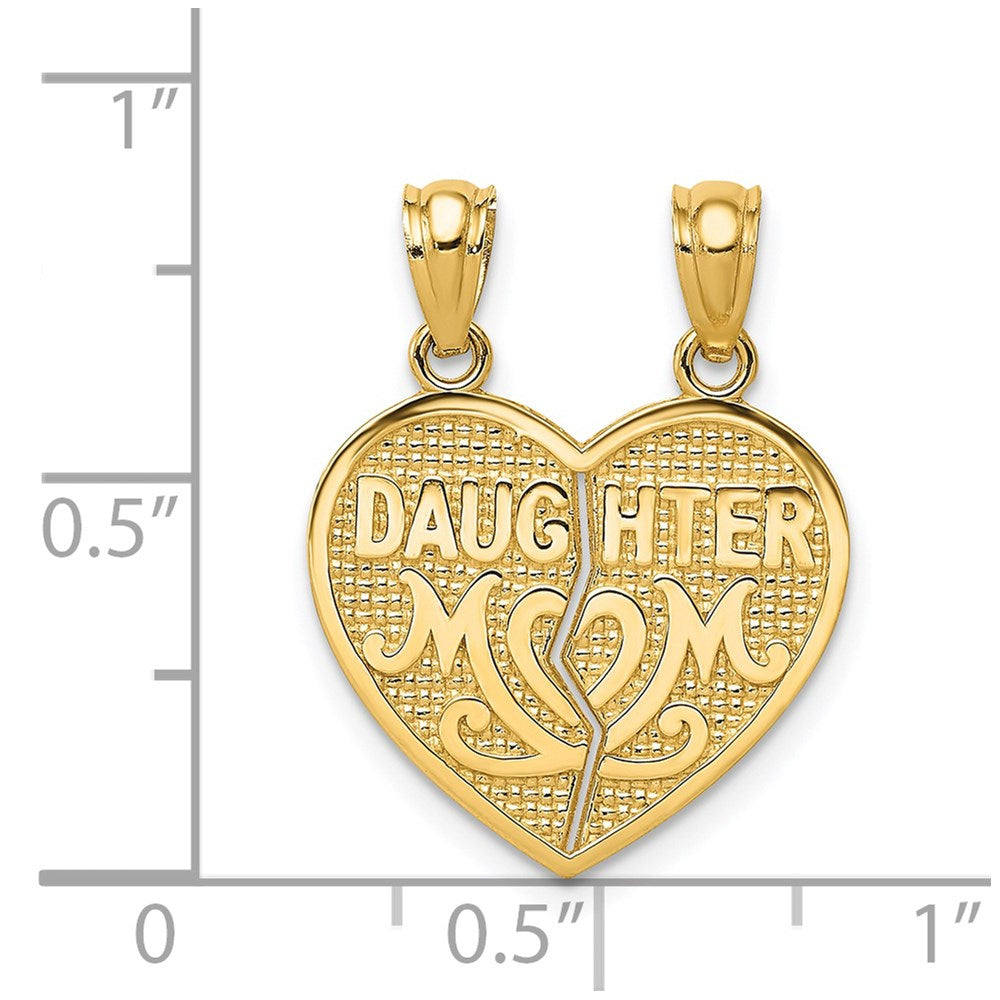 14k Satin and Polished DAUGHTER-MOM Break Apart Heart Pendant