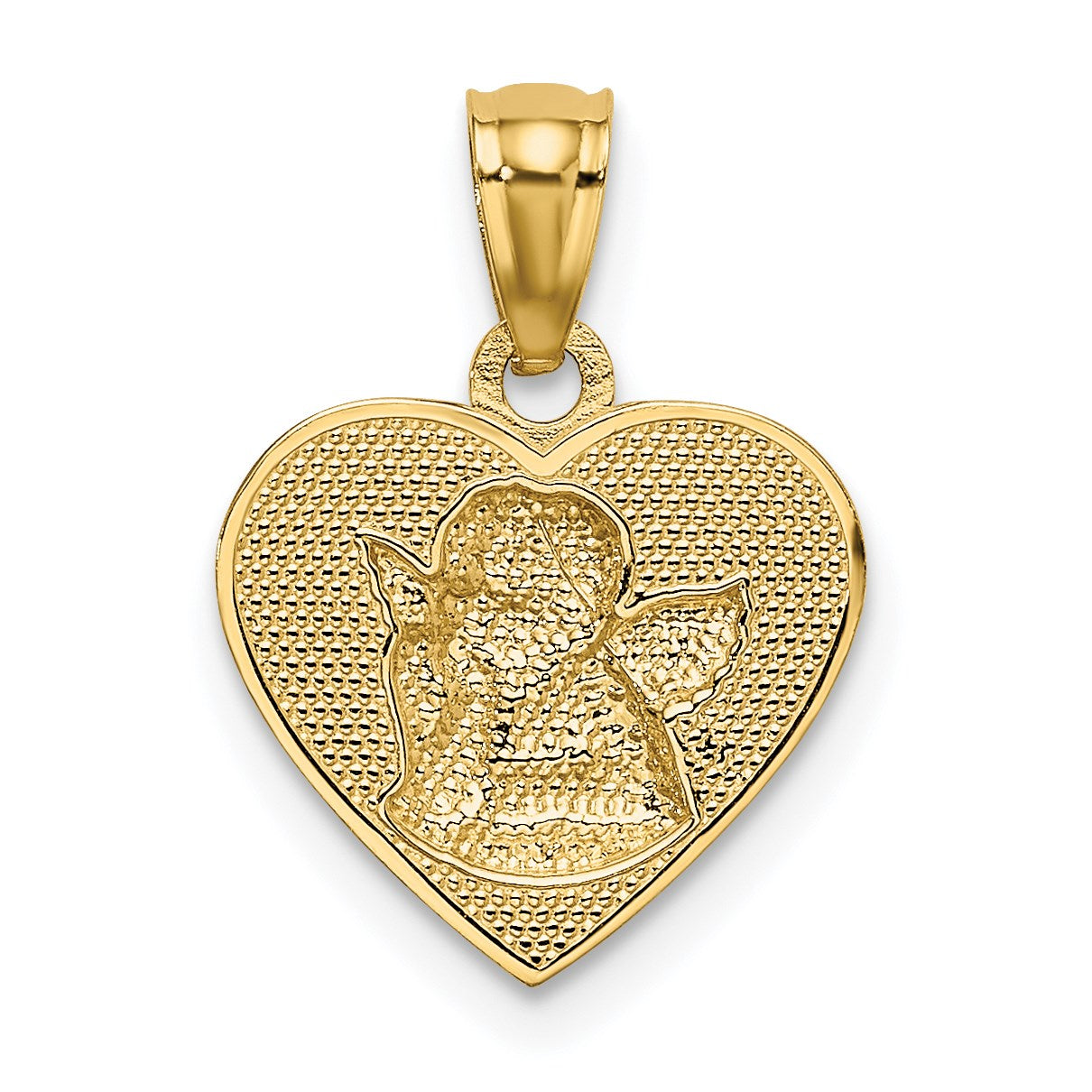 14k and White Rhodium Polished Guardian Angel in Heart Pendant