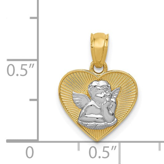 14k and White Rhodium Polished Guardian Angel in Heart Pendant