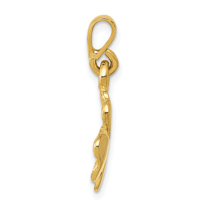 14k Polished and Textured Four Leaf Clover Pendant