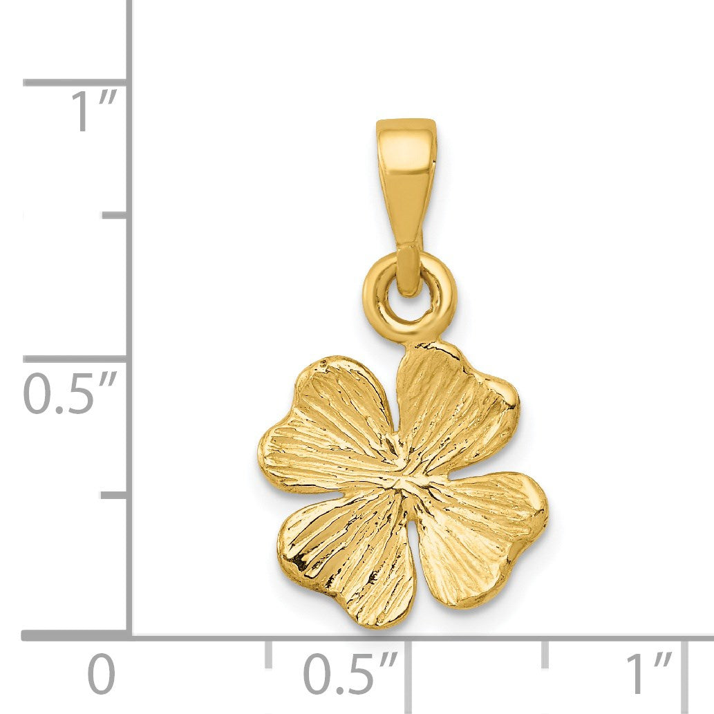 14k Polished and Textured Four Leaf Clover Pendant