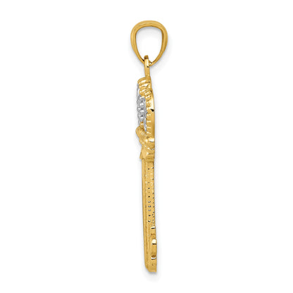 14K and White Rhodium Polished Fleur De Lis Crown Key Charm