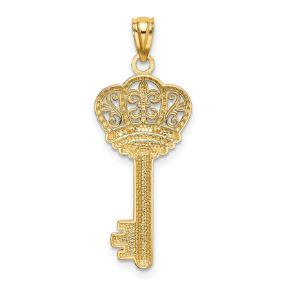 14K and White Rhodium Polished Fleur De Lis Crown Key Charm