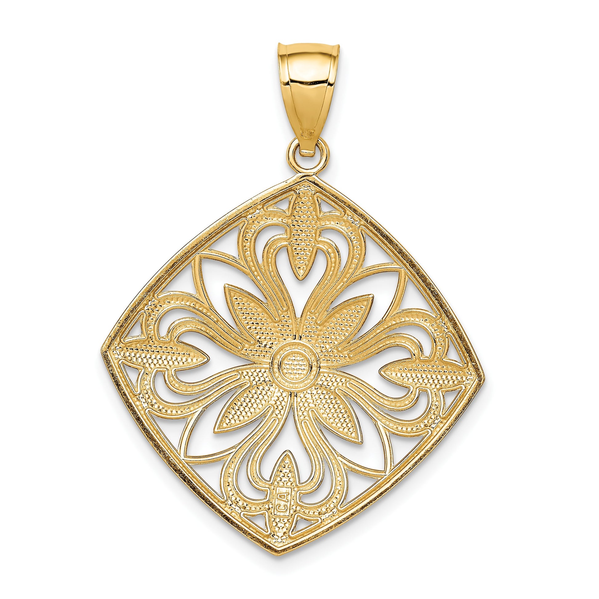 14k and White Rhodium Diamond-cut Polished Fancy Square Charm