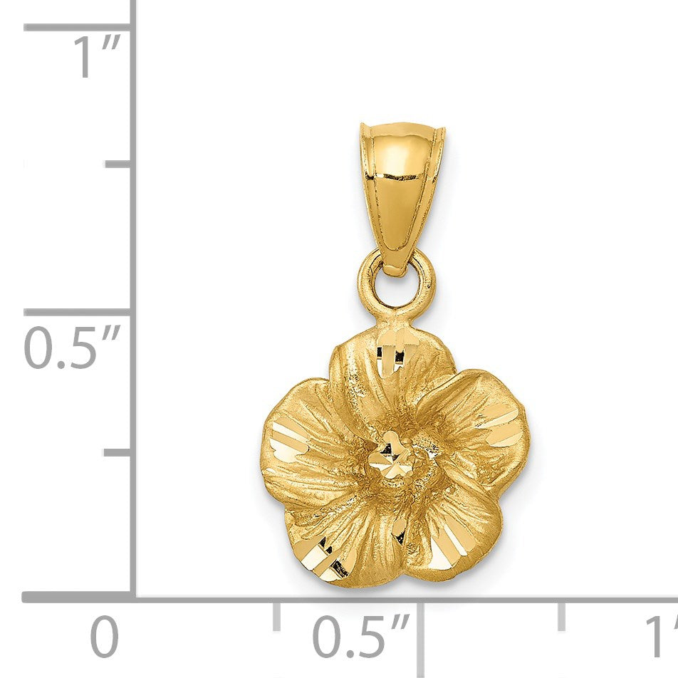 14k Satin Diamond-cut Hibiscus Pendant