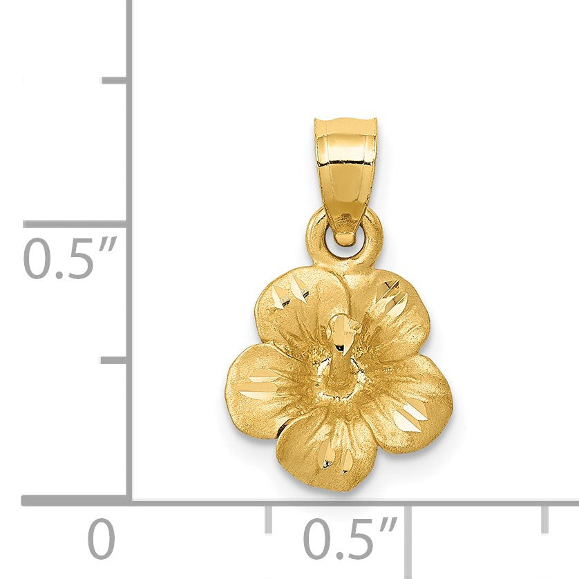 14k Satin Diamond-cut Hibiscus Flower Pendant