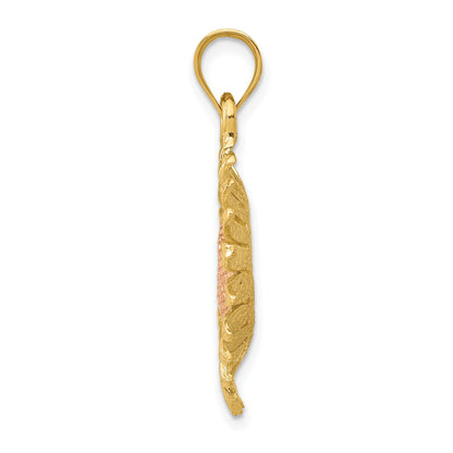 14k Two-tone Polished Sunflower Pendant