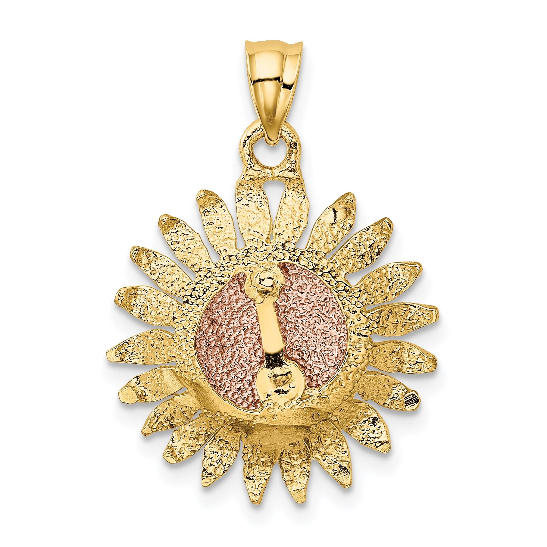 14k Two-tone Polished Sunflower Pendant