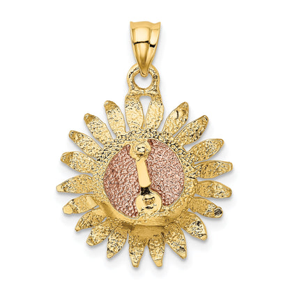 14k Two-tone Polished Sunflower Pendant