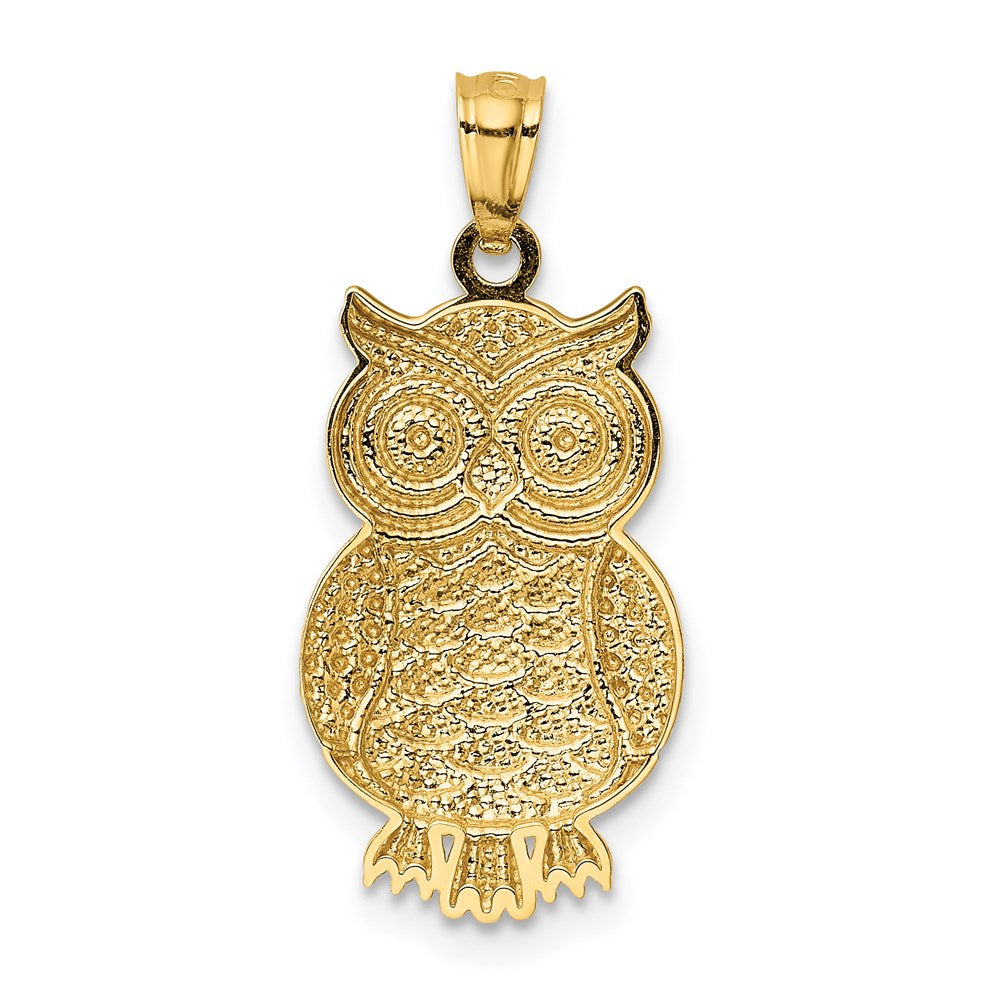 14K w/ Rhodium Polished / Textured Owl Pendant