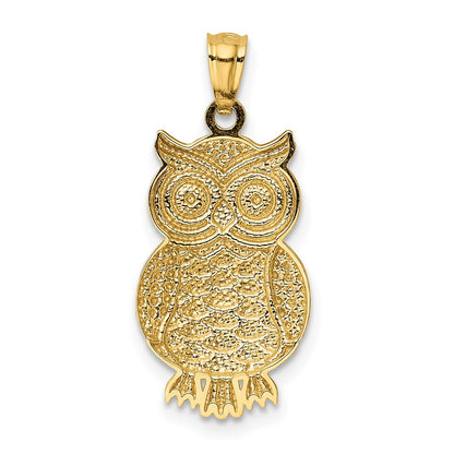 14K w/ Rhodium Polished / Textured Owl Pendant