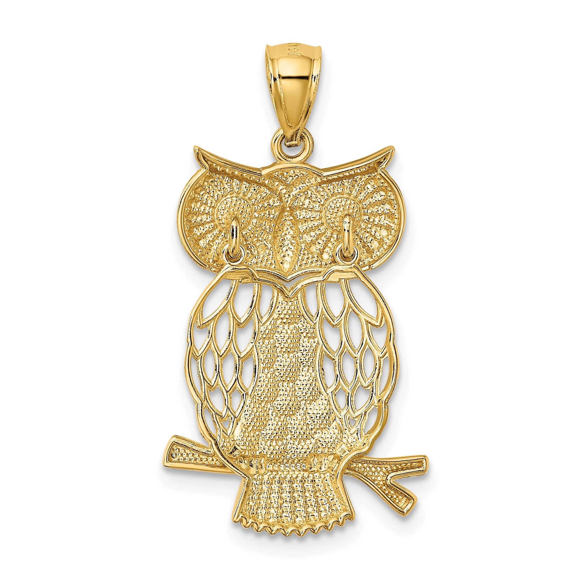 14k and White Rhodium Diamond-cut Polished Moveable Owl Pendant