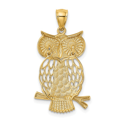 14k and White Rhodium Diamond-cut Polished Moveable Owl Pendant