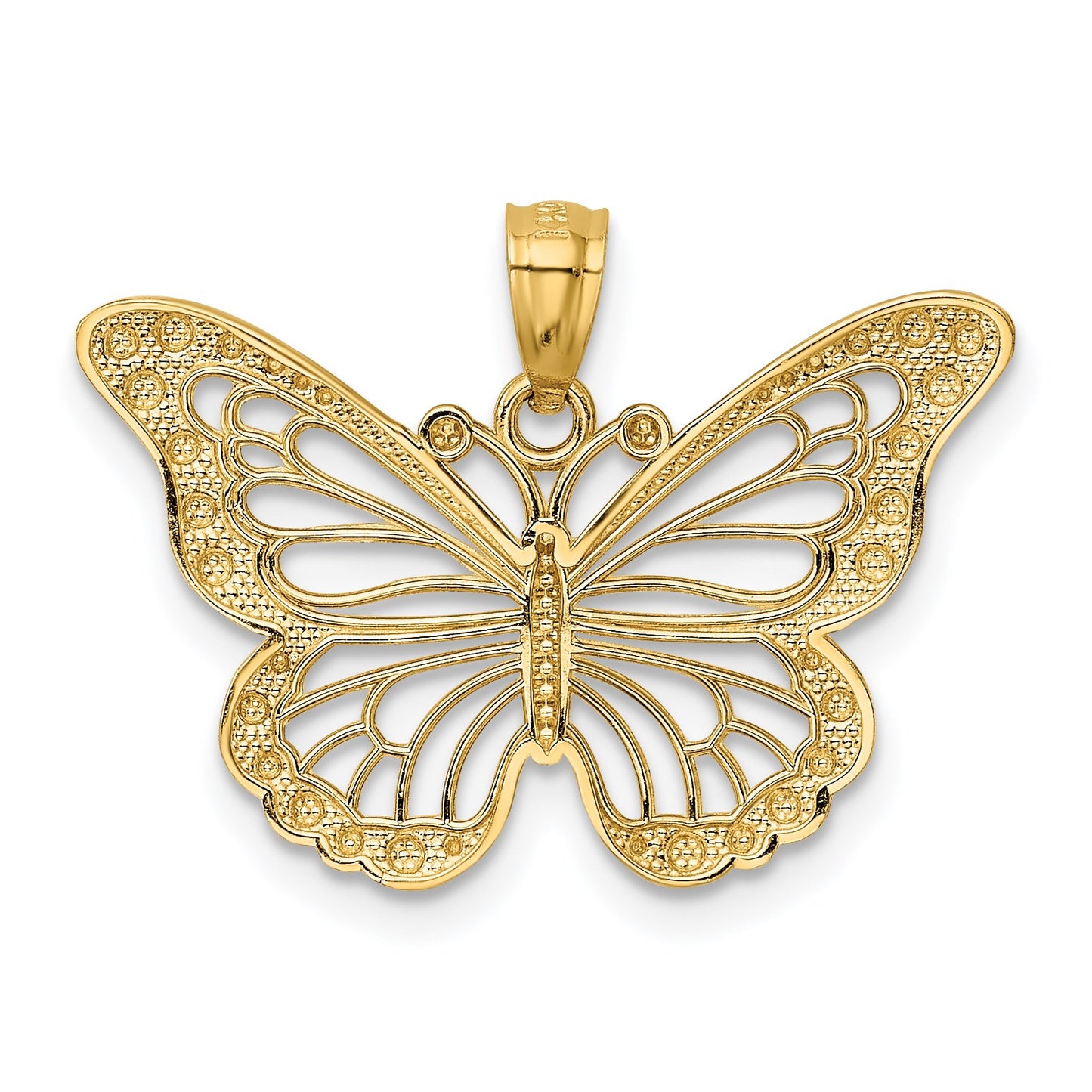 14k and White Rhodium Diamond-cut Polished Cut-out Butterfly Pendant