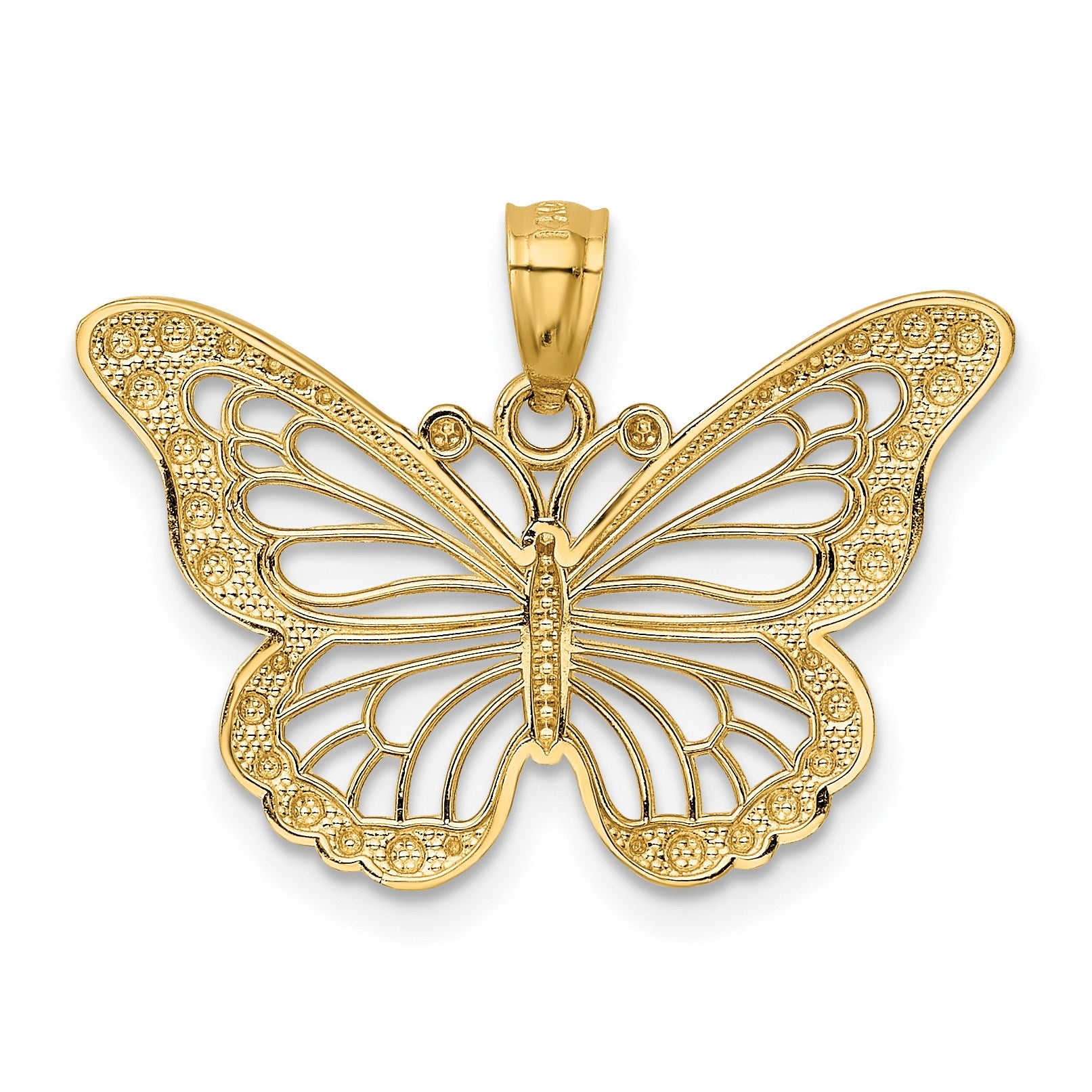 14k and White Rhodium Diamond-cut Polished Cut-out Butterfly Pendant