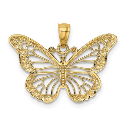14k and White Rhodium Diamond-cut Polished Cut-out Butterfly Pendant