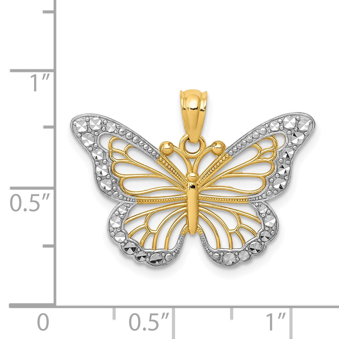 14k and White Rhodium Diamond-cut Polished Cut-out Butterfly Pendant