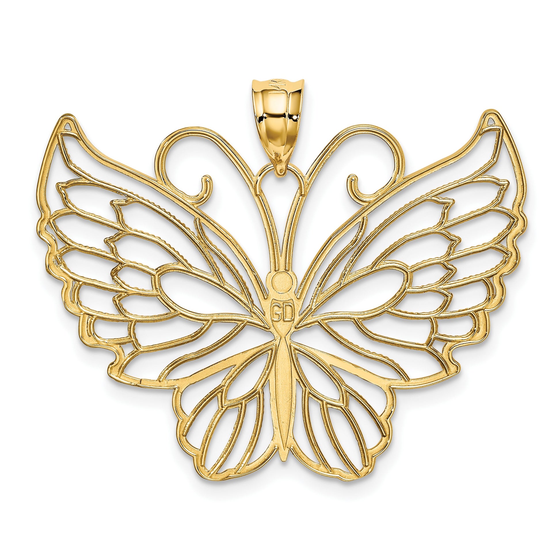 14k Polished Large Filigree Butterfly Pendant