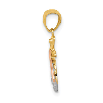 14k Two-tone with White Rhodium Polished Bee Pendant