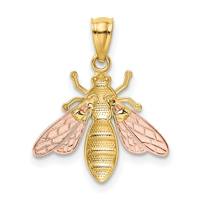 14k Two-tone with White Rhodium Polished Bee Pendant