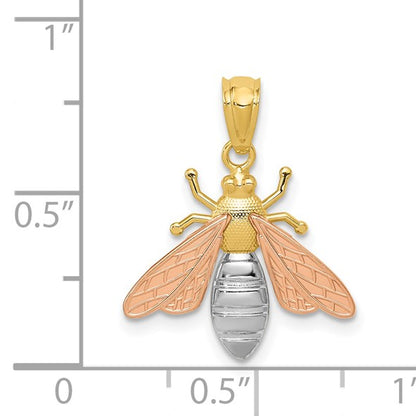 14k Two-tone with White Rhodium Polished Bee Pendant