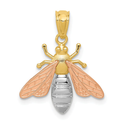 14k Two-tone with White Rhodium Polished Bee Pendant