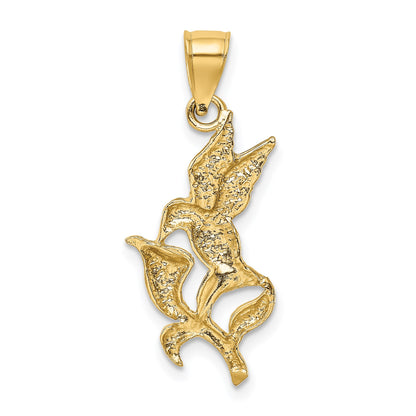 14k Polished Hummingbird with Flower Pendant