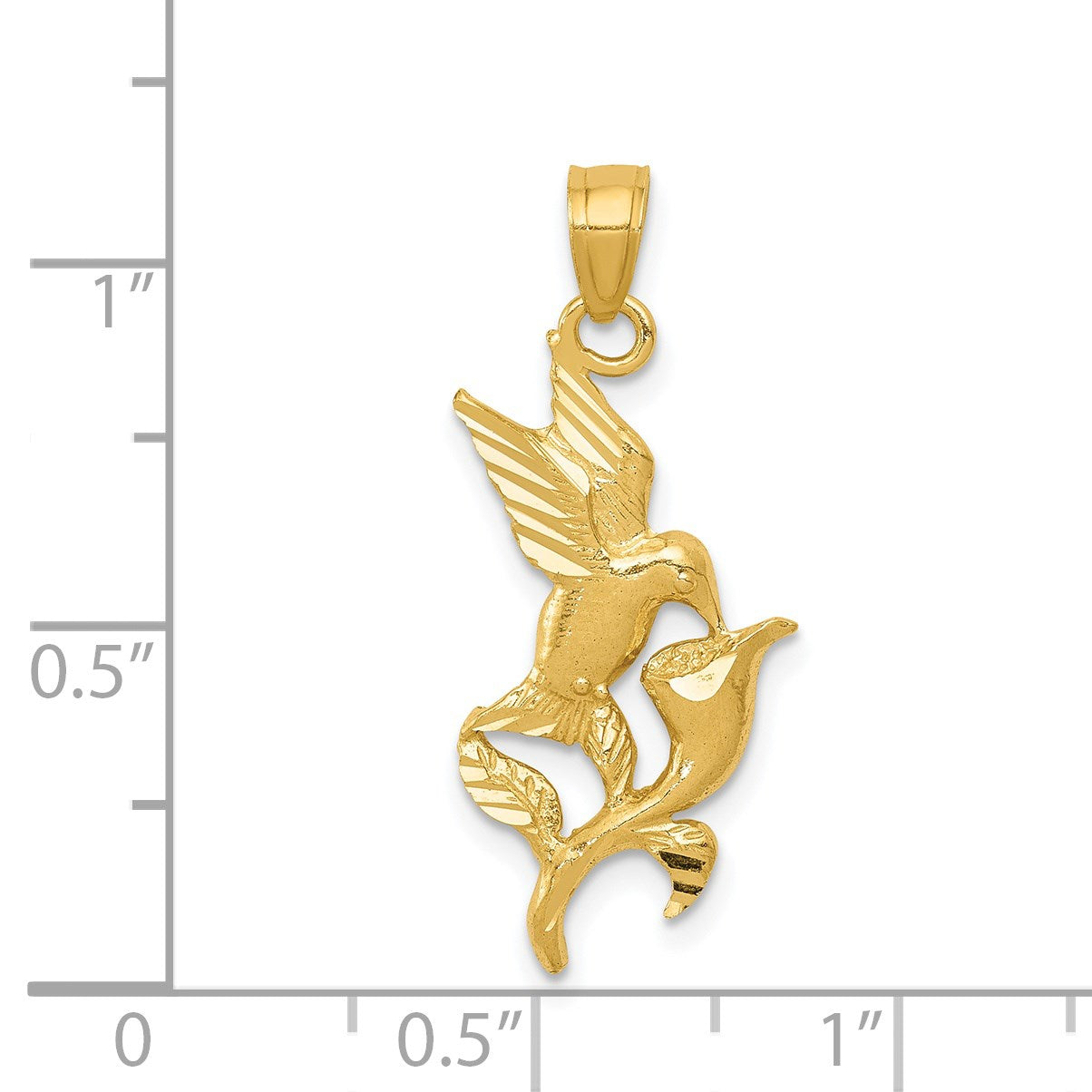 14k Polished Hummingbird with Flower Pendant