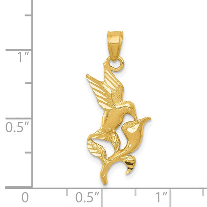 14k Polished Hummingbird with Flower Pendant