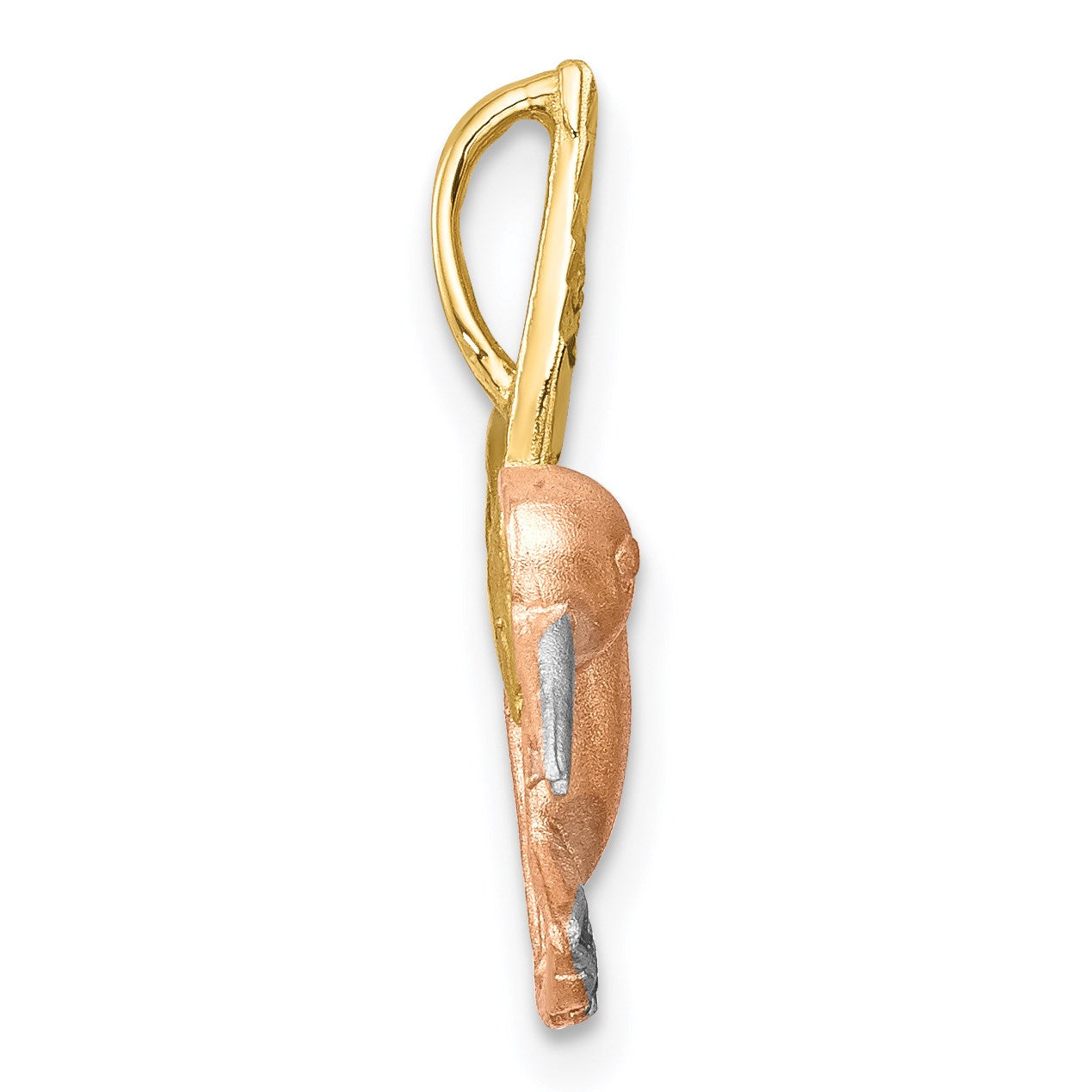 14K Two-tone with White Rhodium Satin Diamond-cut Hummingbird Chain Slide
