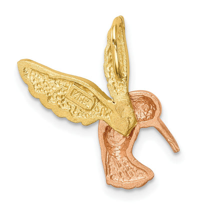 14K Two-tone with White Rhodium Satin Diamond-cut Hummingbird Chain Slide