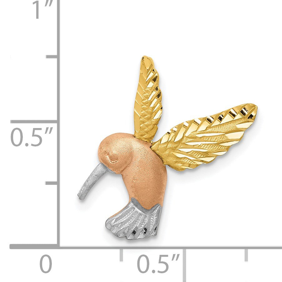 14K Two-tone with White Rhodium Satin Diamond-cut Hummingbird Chain Slide