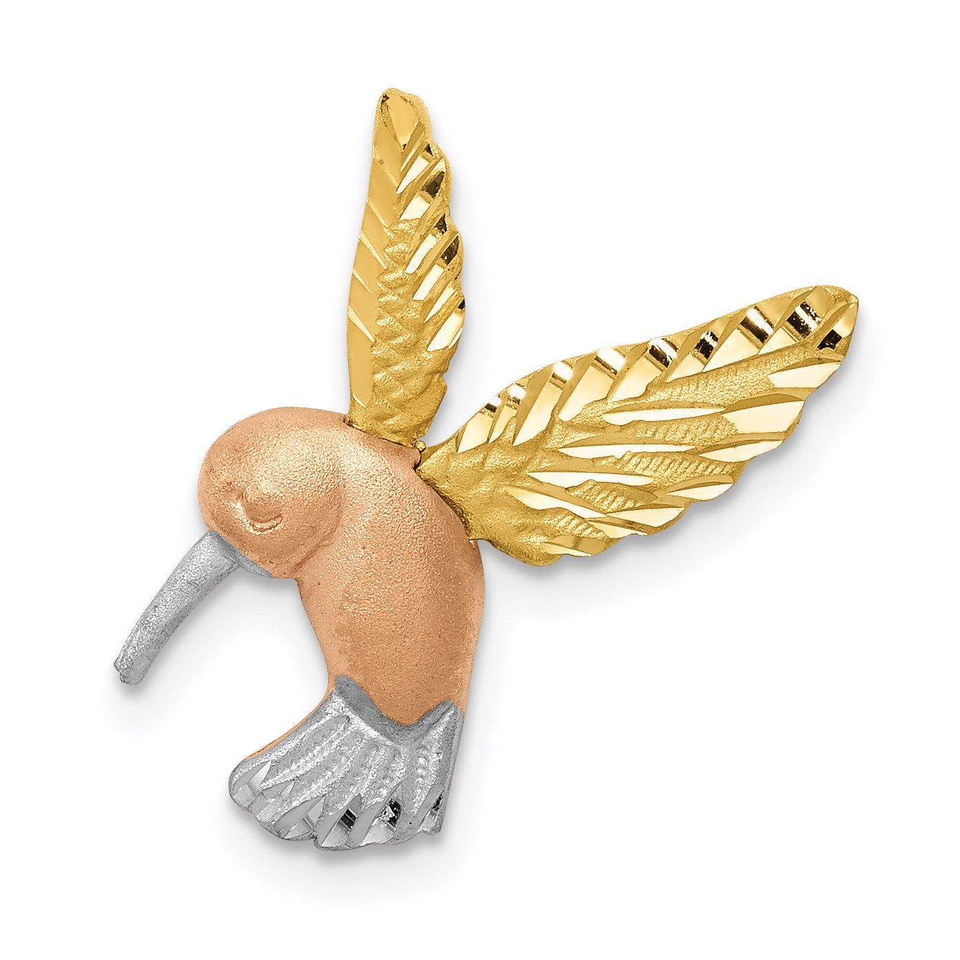 14K Two-tone with White Rhodium Satin Diamond-cut Hummingbird Chain Slide