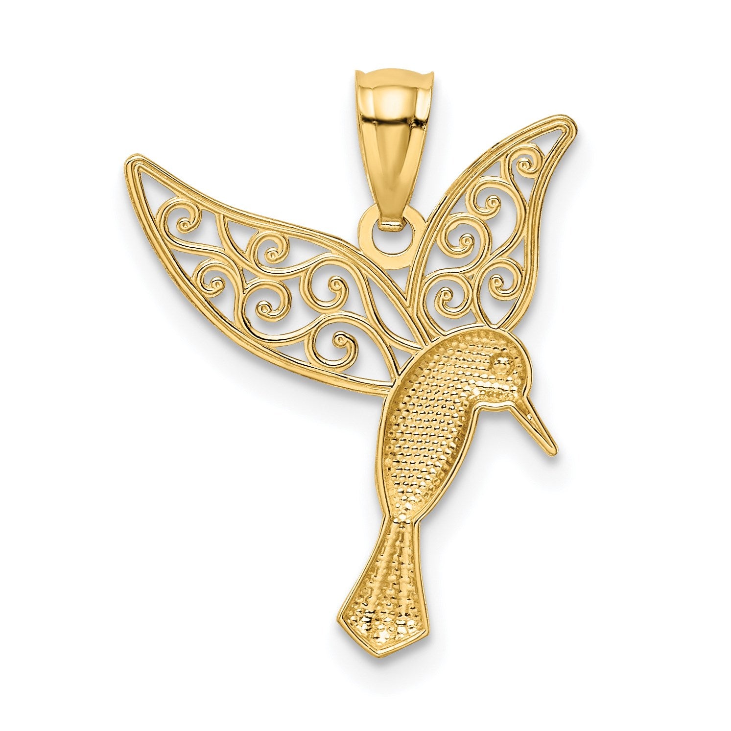 14k and White Rhodium Polished Hummingbird with Filigree Wings Pendant