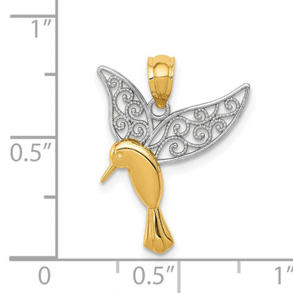 14k and White Rhodium Polished Hummingbird with Filigree Wings Pendant